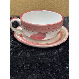 Handpainted Ceramic Large Cup Saucer Cappuccino Latte Soup Italy  Italy